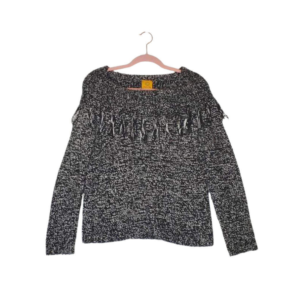 Ruby Rd. L Cowl Neck Fringe Sweater Top